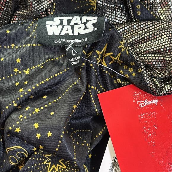 Star Wars Gold Metallic Dress Shoulder Straps Gather at Bust Back Zip Large New - Picture 9 of 11